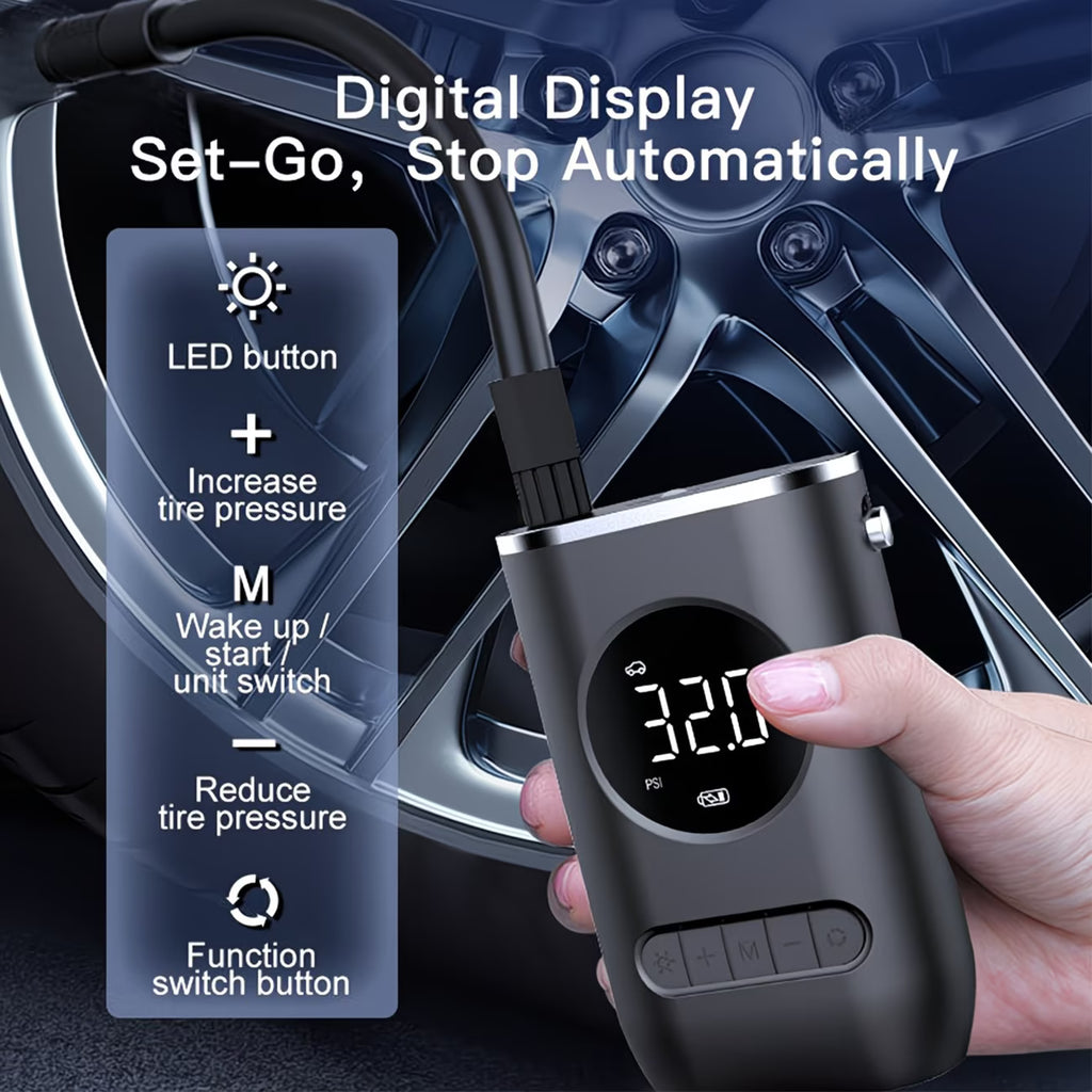 The Oz Bargains Shop™ AirGo Pro – Digital Mini Cordless Tyre Inflator | Portable Air Pump for Car, Bike & Sports Balls