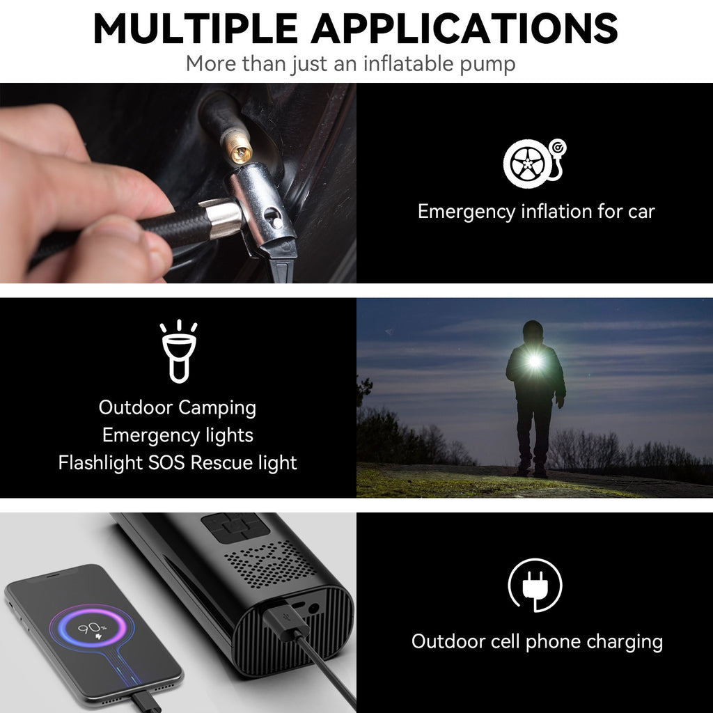 The Oz Bargains Shop™ PowerAir Max – 8000mAh Cordless Tyre Inflator | Rechargeable Electric Air Pump for Car, Bike & Motorcycle