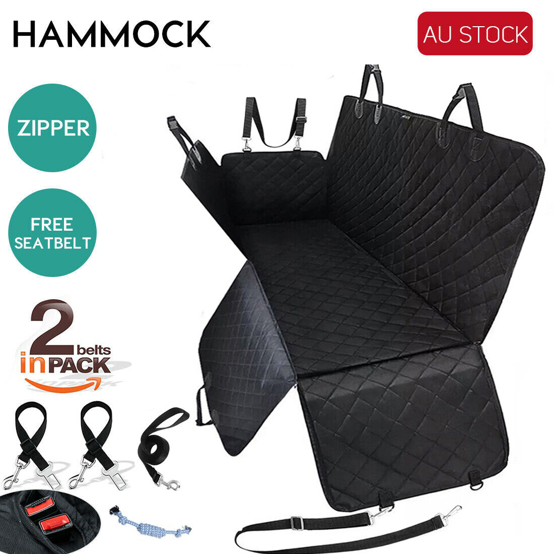 The Oz Bargains Shop™ PetRide Deluxe – Premium Waterproof Car Seat Hammock | Non-Slip Back Seat Protector for Cats & Dogs