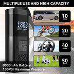 The Oz Bargains Shop™ PowerAir Max – 8000mAh Cordless Tyre Inflator | Rechargeable Electric Air Pump for Car, Bike & Motorcycle